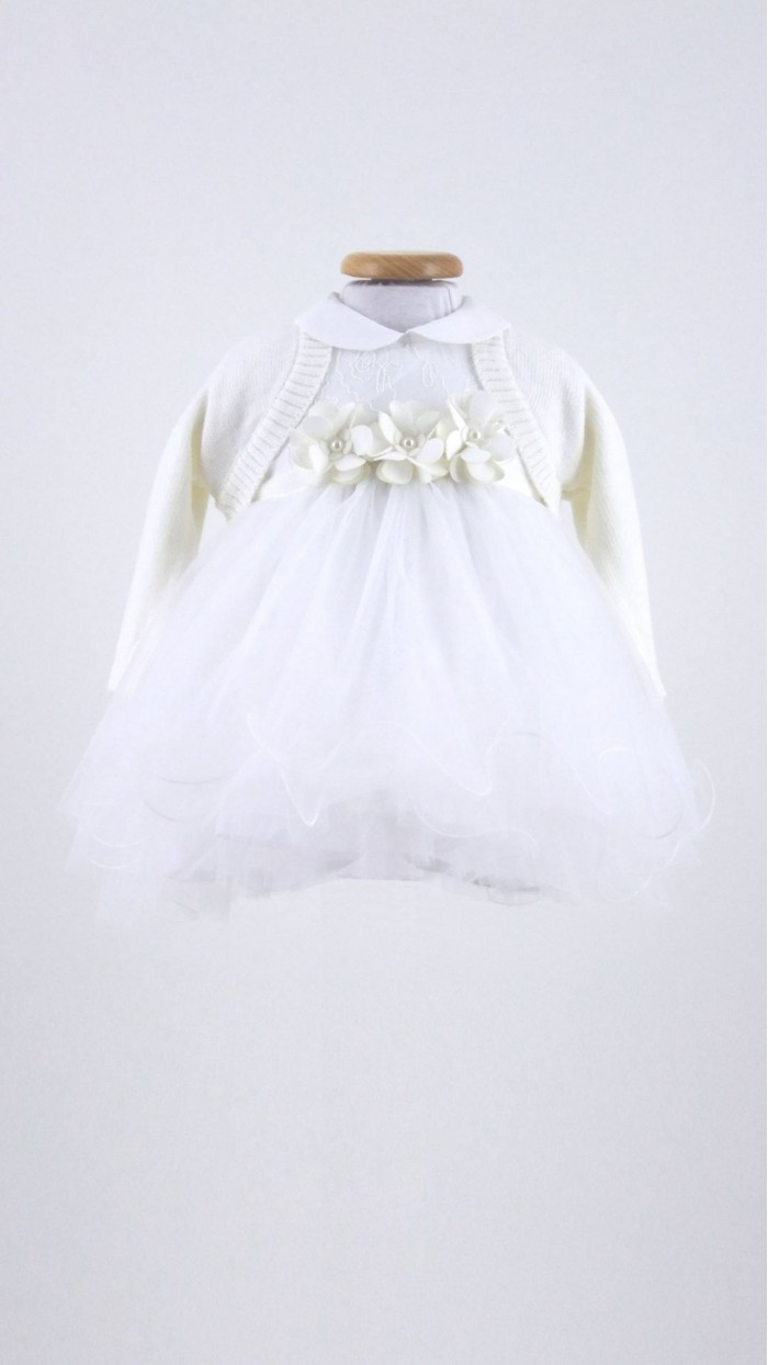 Vestito Neonata Con Cardigan - Abito Principessa Per Battesimi E Matrimoni | Cotone E Spandex 0-24 Mesi - Foto 3